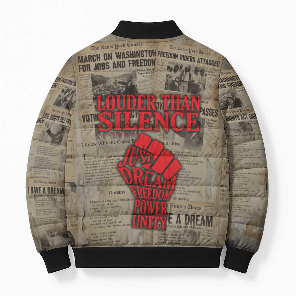 Louder Than Silence African Bomber Puffer Jacket Civil Rights News Megaphone