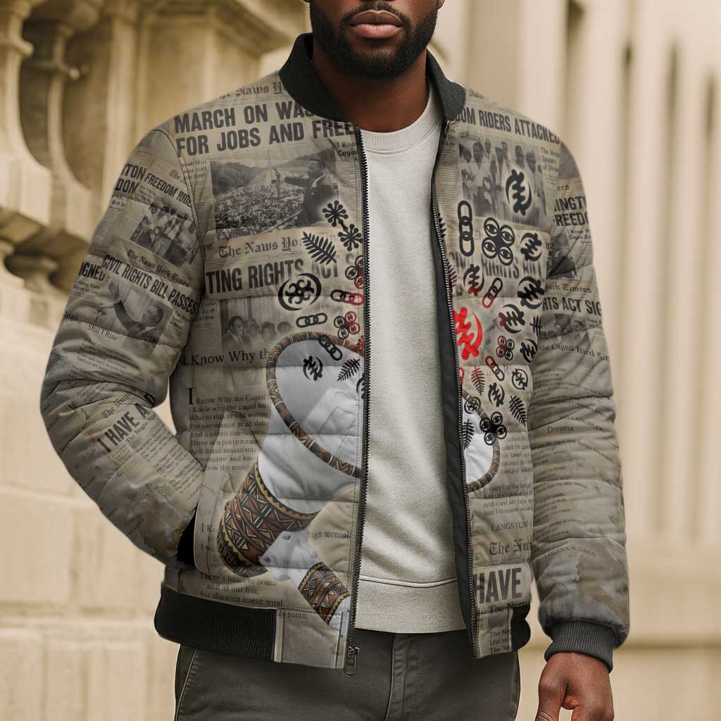 Louder Than Silence African Bomber Puffer Jacket Civil Rights News Megaphone