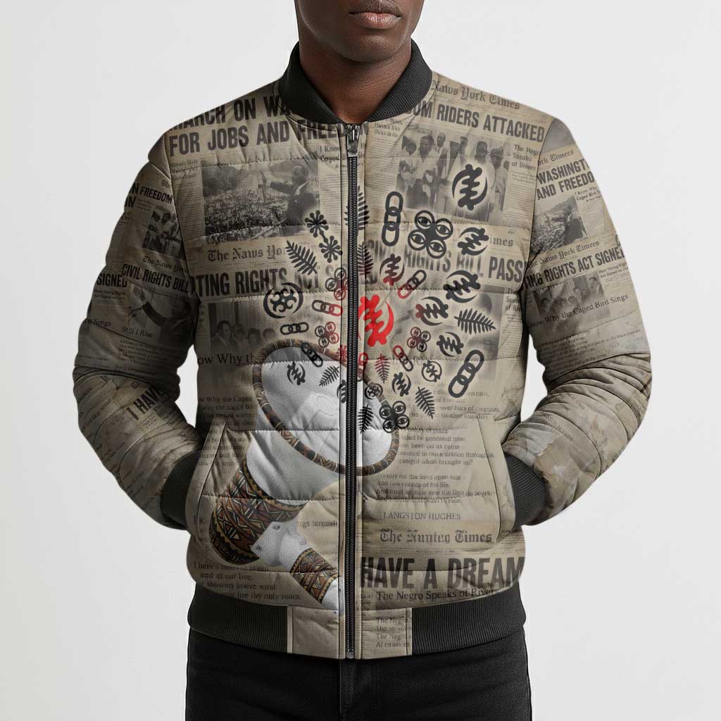 Louder Than Silence African Bomber Puffer Jacket Civil Rights News Megaphone