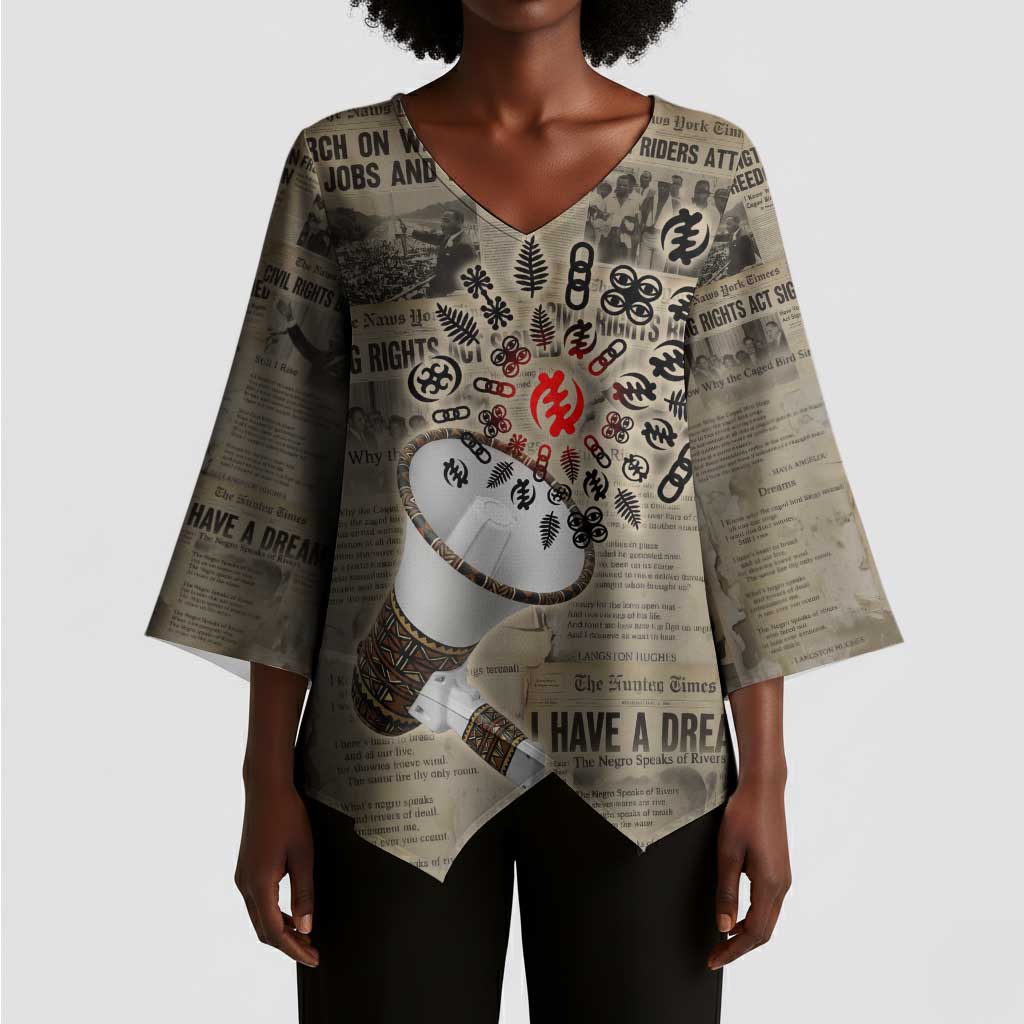 Louder Than Silence African Kimono Sleeve Blouse Civil Rights News Megaphone