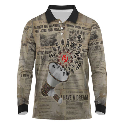 Louder Than Silence African Long Sleeve Polo Shirt Civil Rights News Megaphone