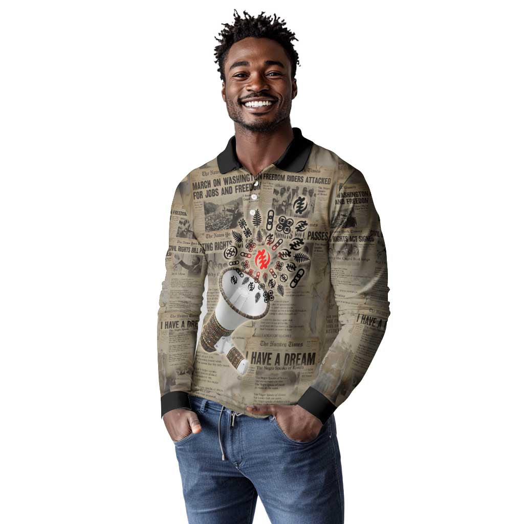 Louder Than Silence African Long Sleeve Polo Shirt Civil Rights News Megaphone