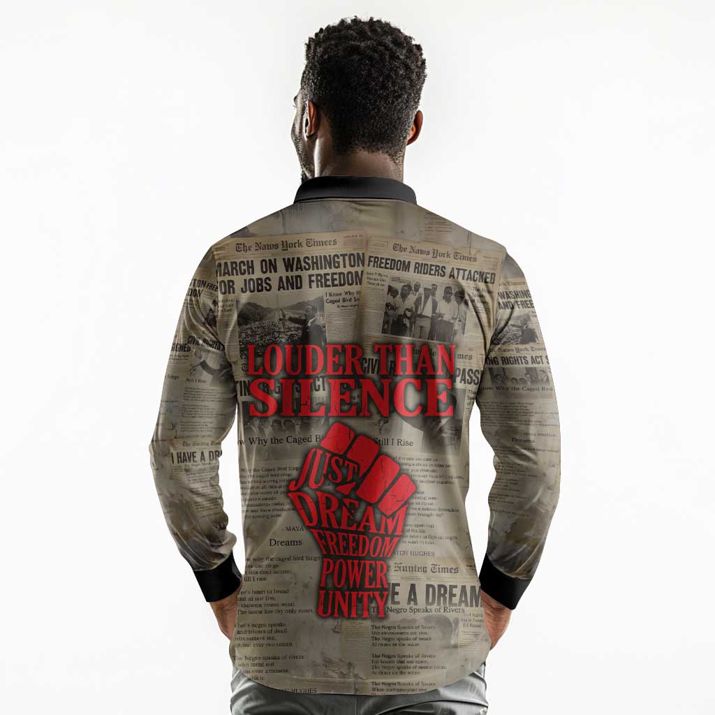Louder Than Silence African Long Sleeve Polo Shirt Civil Rights News Megaphone