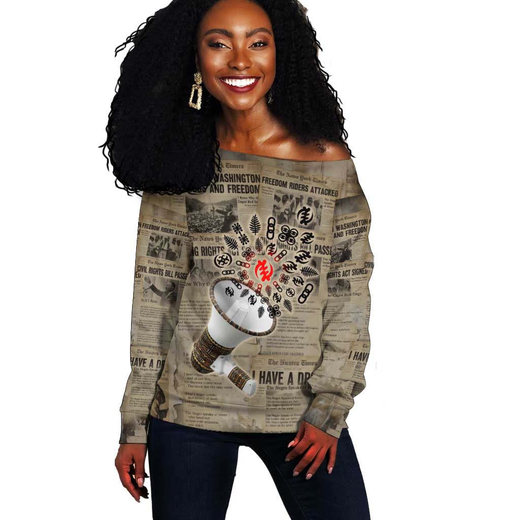 Louder Than Silence African Off Shoulder Sweater Civil Rights News Megaphone