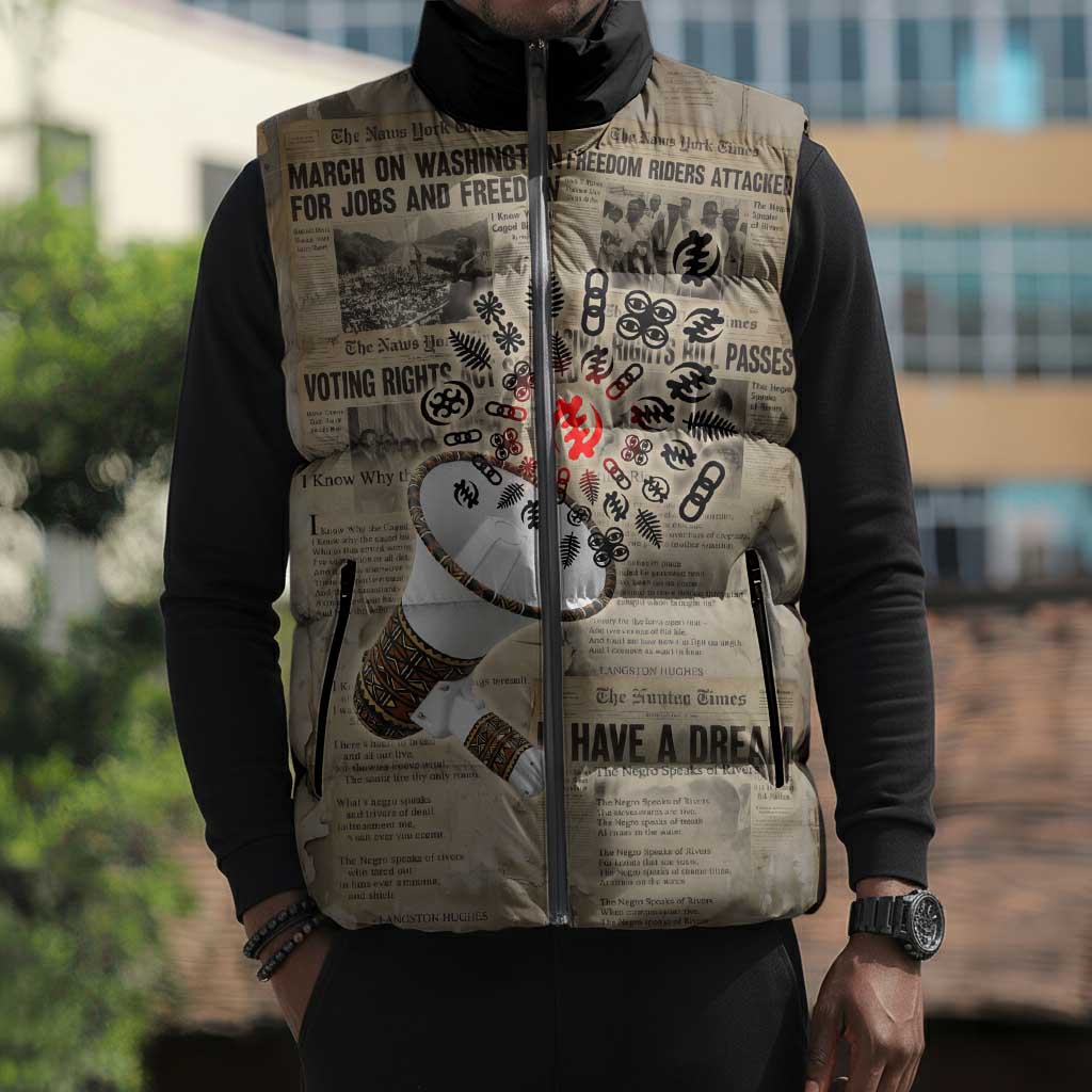 Louder Than Silence African Sleeveless Puffer Jacket Civil Rights News Megaphone