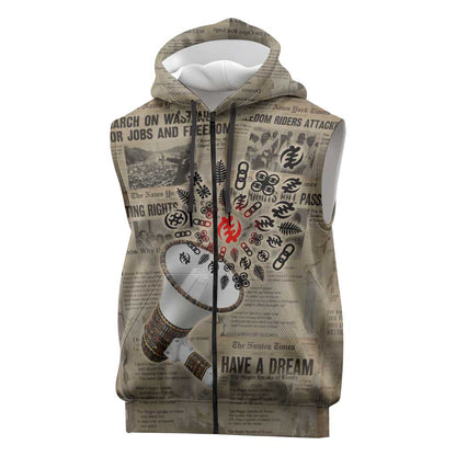 Louder Than Silence African Sleeveless Zip Hoodie Civil Rights News Megaphone