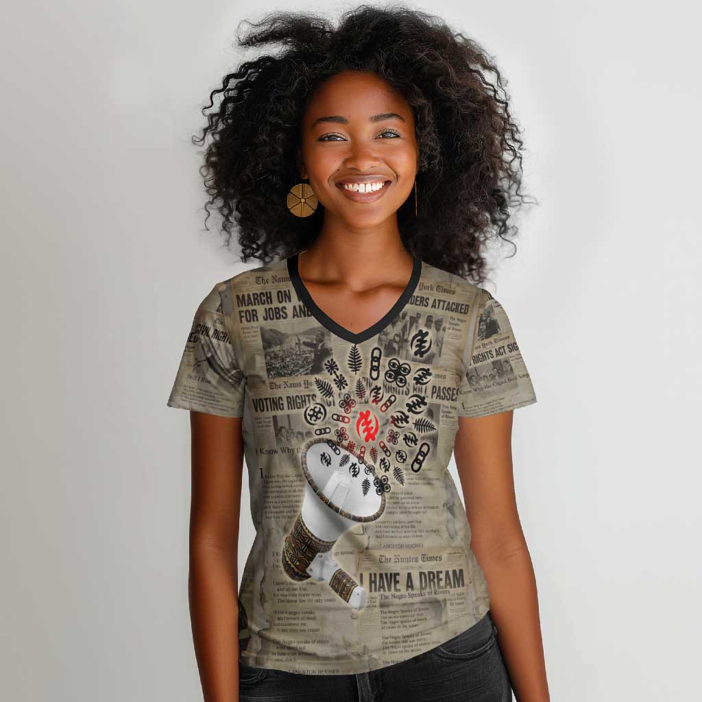 Louder Than Silence African Women V-Neck T-Shirt Civil Rights News Megaphone