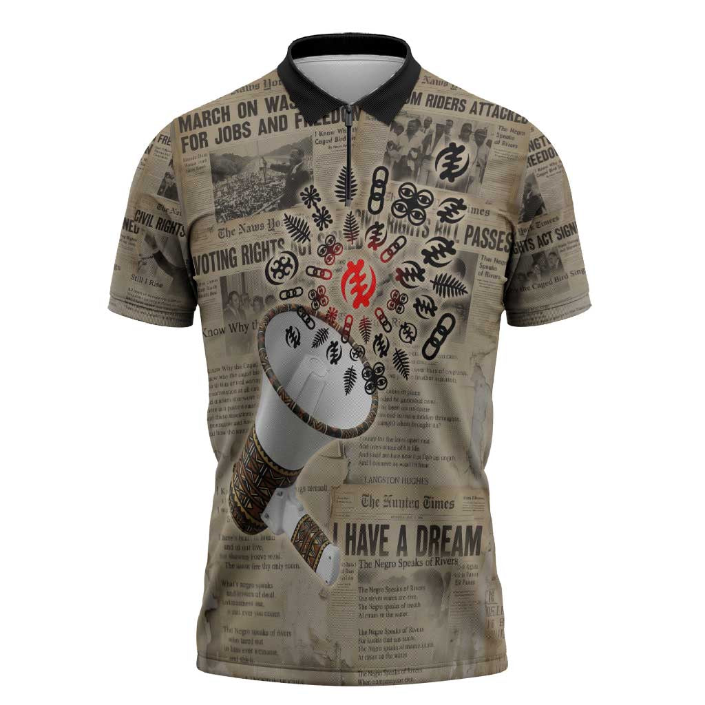 Louder Than Silence African Zipper Polo Shirt Civil Rights News Megaphone