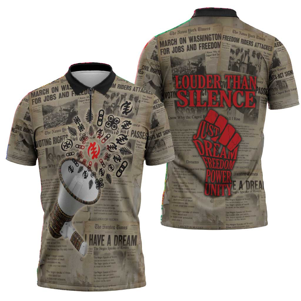 Louder Than Silence African Zipper Polo Shirt Civil Rights News Megaphone