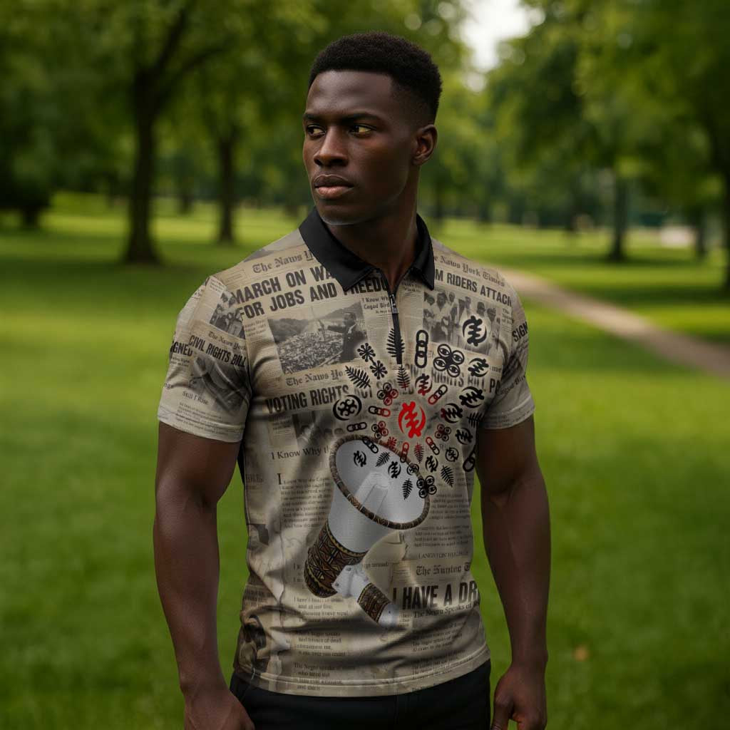 Louder Than Silence African Zipper Polo Shirt Civil Rights News Megaphone