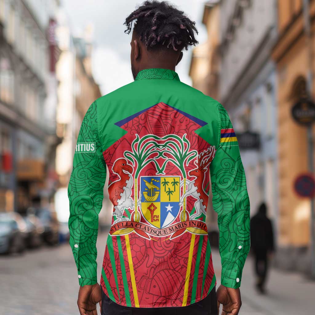 Mauritius Dodo Long Sleeve Button Shirt Flag Coat of Arms Traditional Patterns