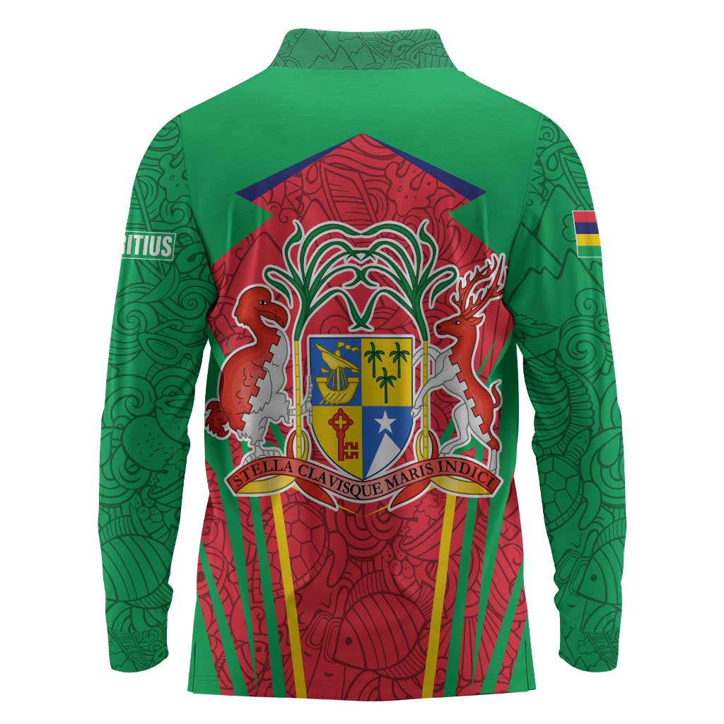 Mauritius Dodo Long Sleeve Polo Shirt Flag Coat of Arms Traditional Patterns