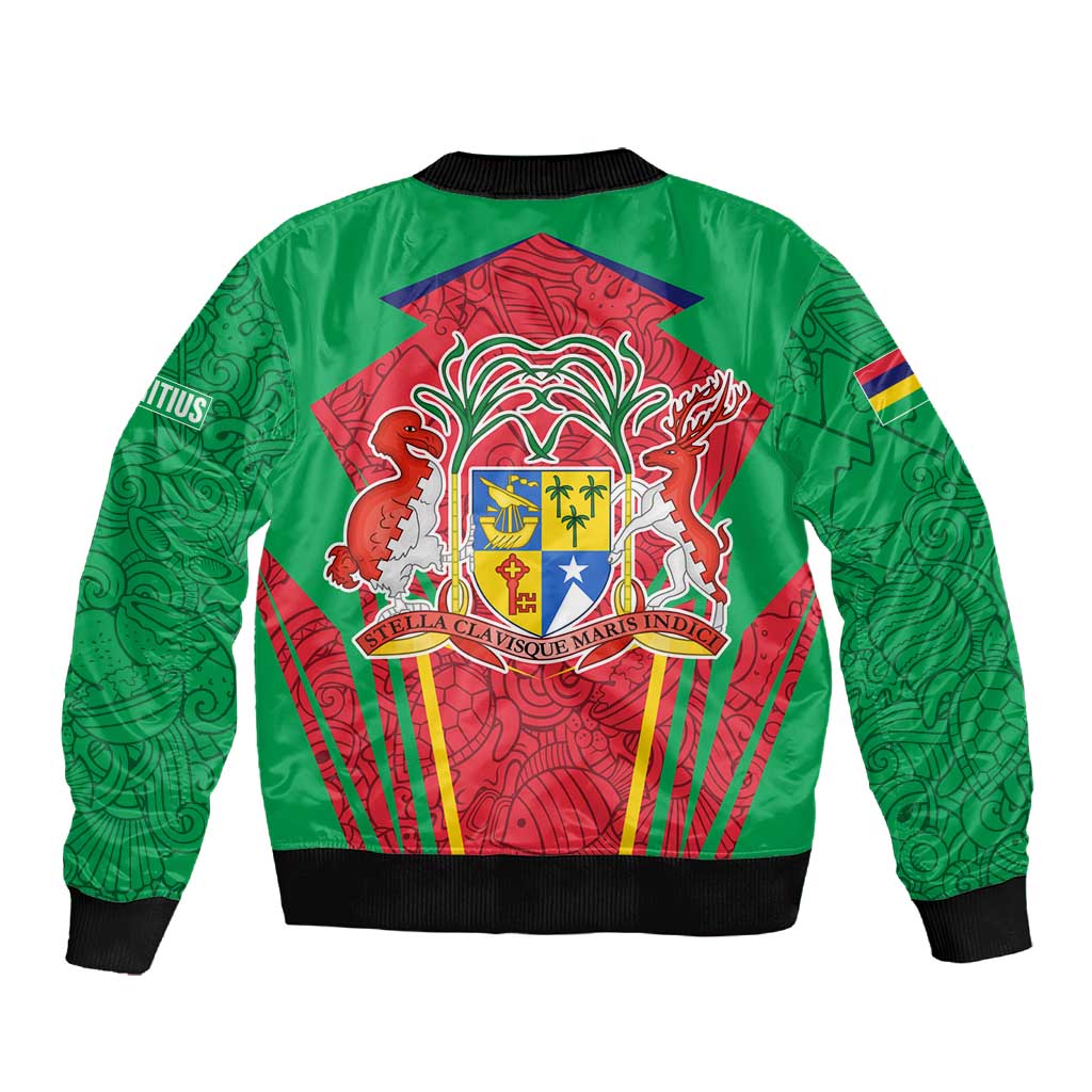 Mauritius Dodo Sleeve Zip Bomber Jacket Flag Coat of Arms Traditional Patterns