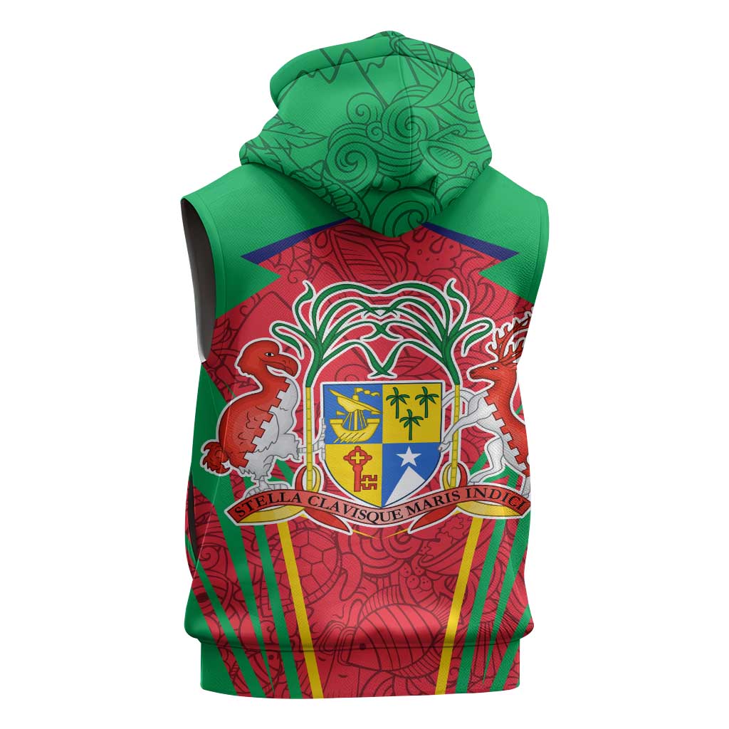 Mauritius Dodo Sleeveless Hoodie Flag Coat of Arms Traditional Patterns - African Pride