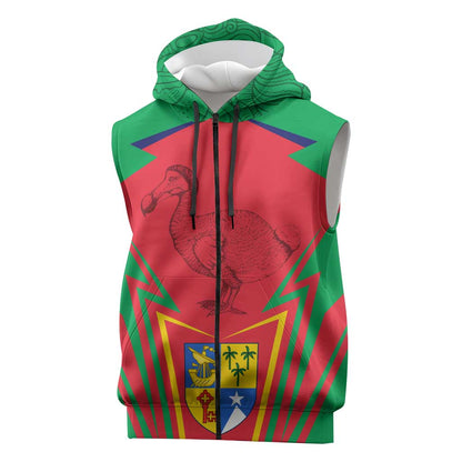 Mauritius Dodo Sleeveless Zip Hoodie Flag Coat of Arms Traditional Patterns - African Pride