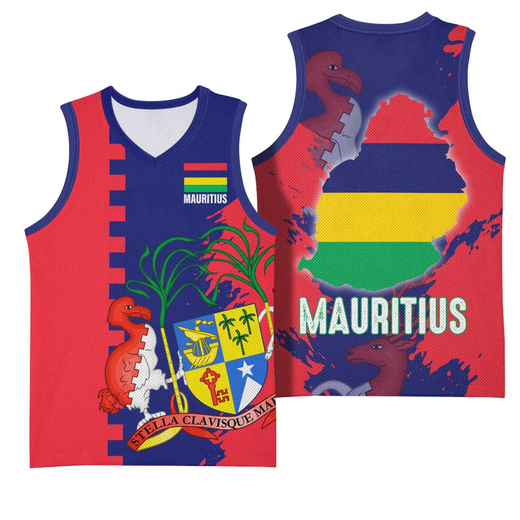 Afro Mauritius Basketball Jersey Map Design with Flag Coat of Arms TS04
