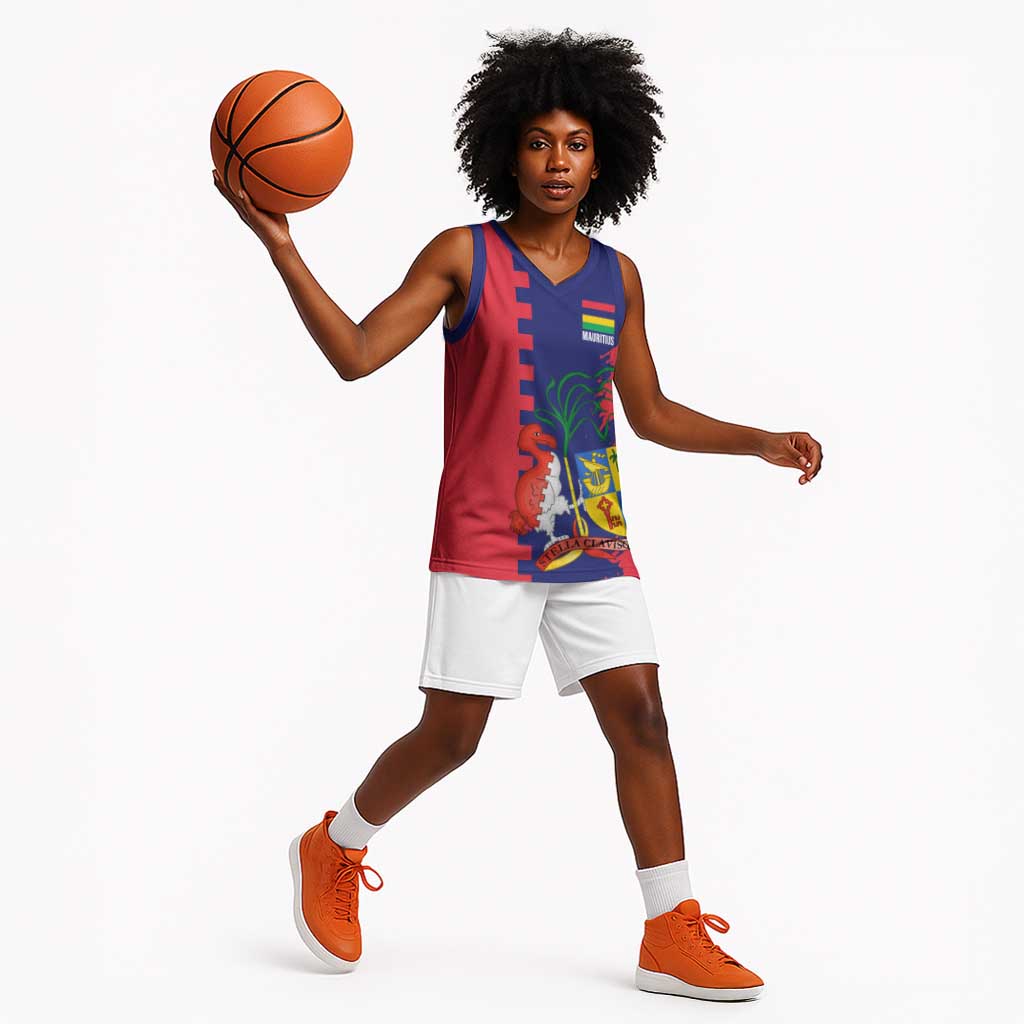 Afro Mauritius Basketball Jersey Map Design with Flag Coat of Arms TS04