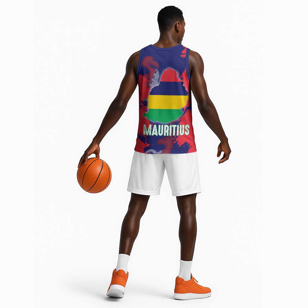Afro Mauritius Basketball Jersey Map Design with Flag Coat of Arms TS04