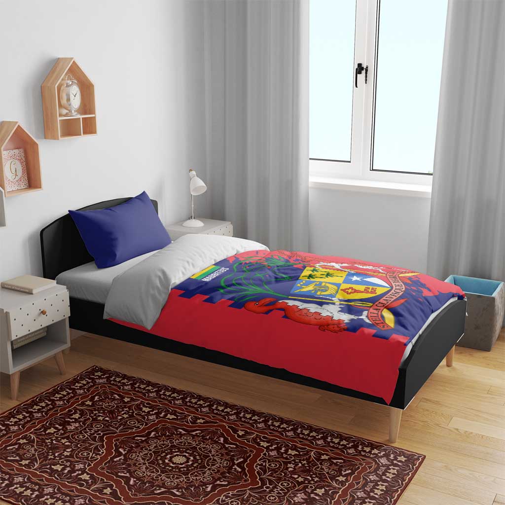 Afro Mauritius Bedding Set Map Design with Flag Coat of Arms