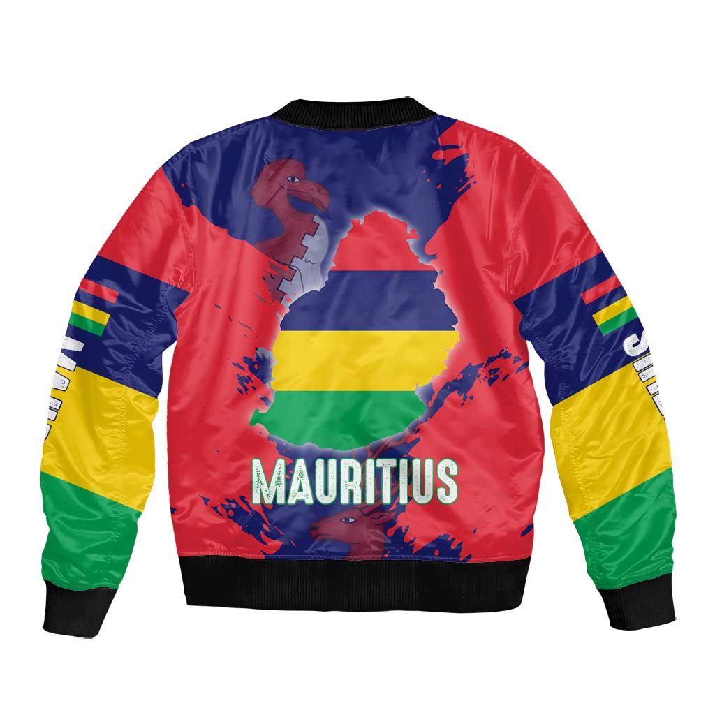 Afro Mauritius Bomber Jacket Map Design with Flag Coat of Arms