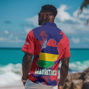 Afro Mauritius Hawaiian Shirt Map Design with Flag Coat of Arms