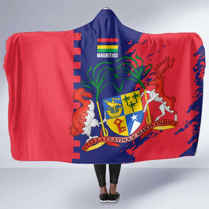 Afro Mauritius Hooded Blanket Map Design with Flag Coat of Arms