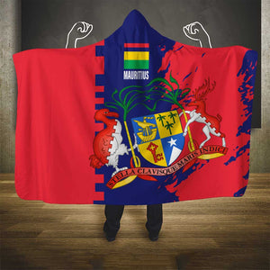 Afro Mauritius Hooded Blanket Map Design with Flag Coat of Arms