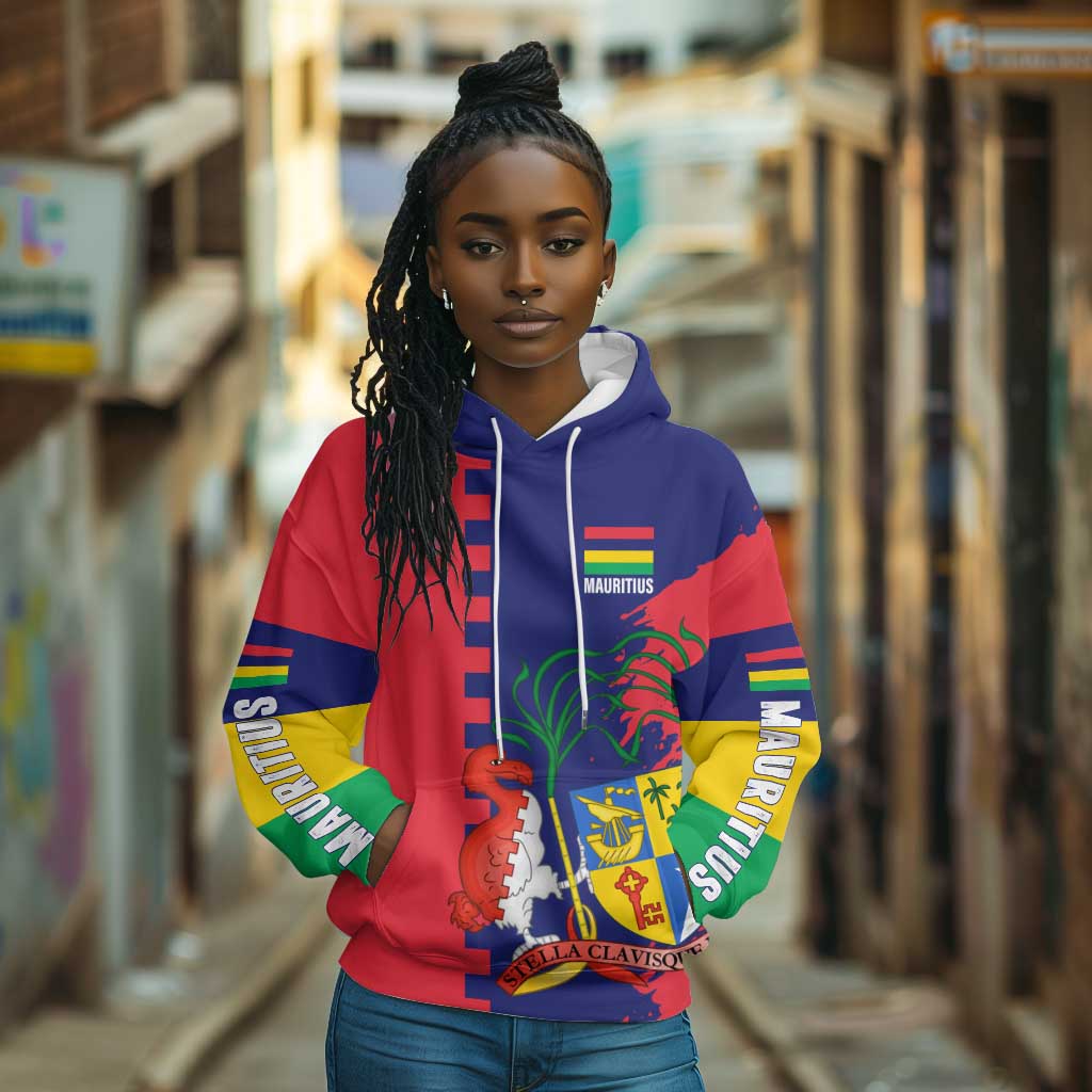 Afro Mauritius Hoodie Map Design with Flag Coat of Arms