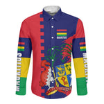 Afro Mauritius Long Sleeve Button Shirt Map Design with Flag Coat of Arms