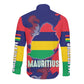 Afro Mauritius Long Sleeve Button Shirt Map Design with Flag Coat of Arms