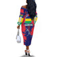 Afro Mauritius Off The Shoulder Long Sleeve Dress Map Design with Flag Coat of Arms