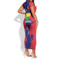 Afro Mauritius Short Sleeve Bodycon Dress Map Design with Flag Coat of Arms TS04