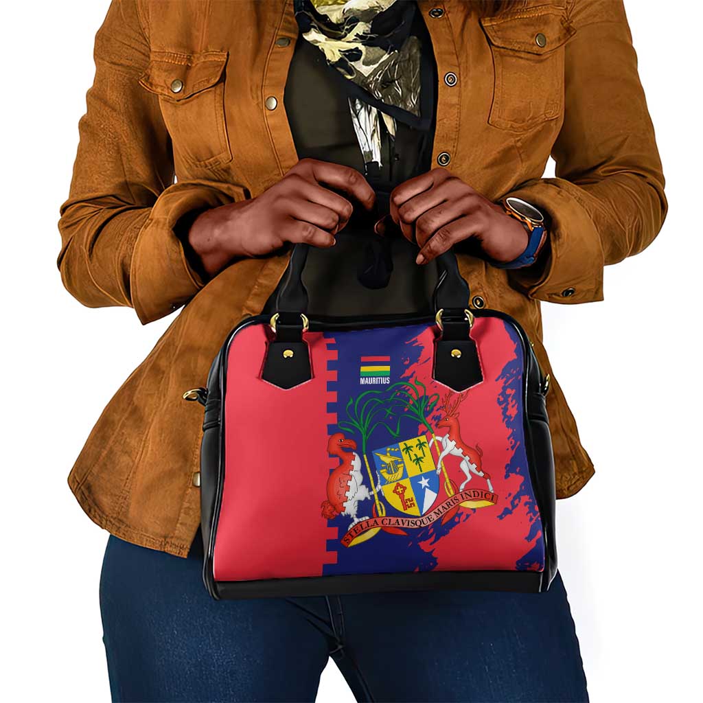 Afro Mauritius Shoulder Handbag Map Design with Flag Coat of Arms