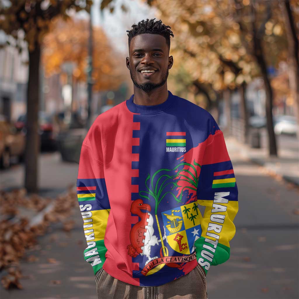 Afro Mauritius Sweatshirt Map Design with Flag Coat of Arms
