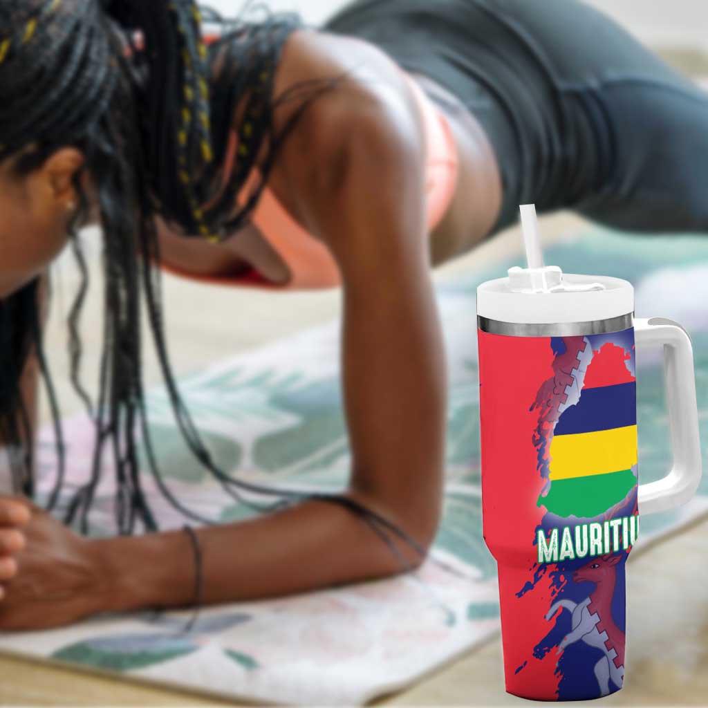 Afro Mauritius Tumbler With Handle Map Design with Flag Coat of Arms