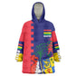 Afro Mauritius Wearable Blanket Hoodie Map Design with Flag Coat of Arms