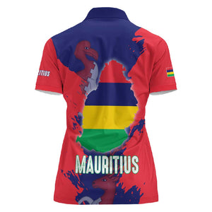 Afro Mauritius Women Polo Shirt Map Design with Flag Coat of Arms
