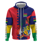 Afro Mauritius Zip Hoodie Map Design with Flag Coat of Arms