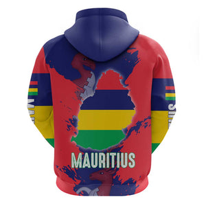 Afro Mauritius Zip Hoodie Map Design with Flag Coat of Arms