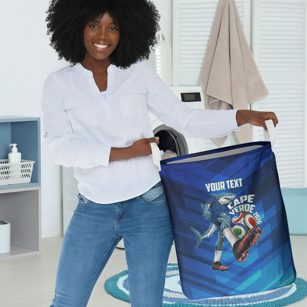 Personalized Cape Verde Football Laundry Basket Blue Shark Mascot Cabo Verdean - Gradient Art