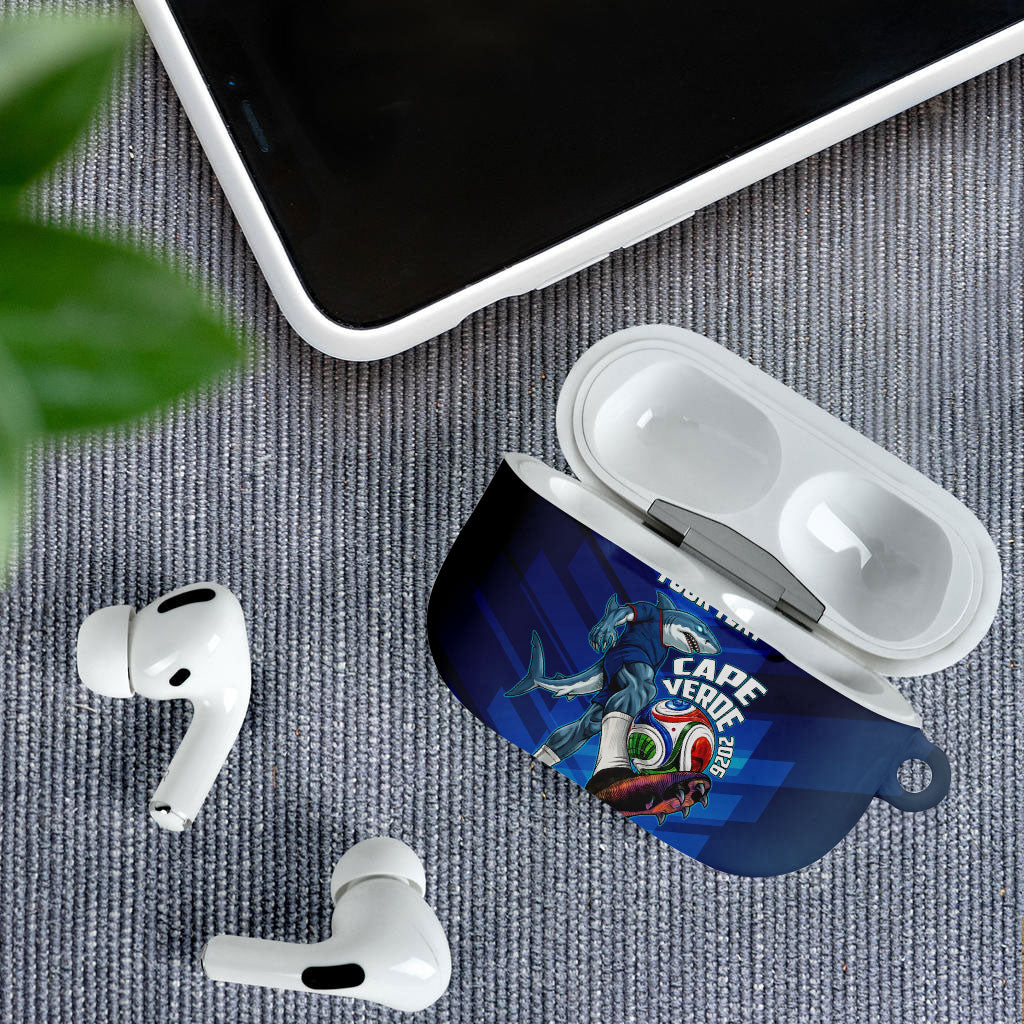 Personalized Cape Verde Football AirPods Case Blue Shark Mascot Cabo Verdean - Gradient Art
