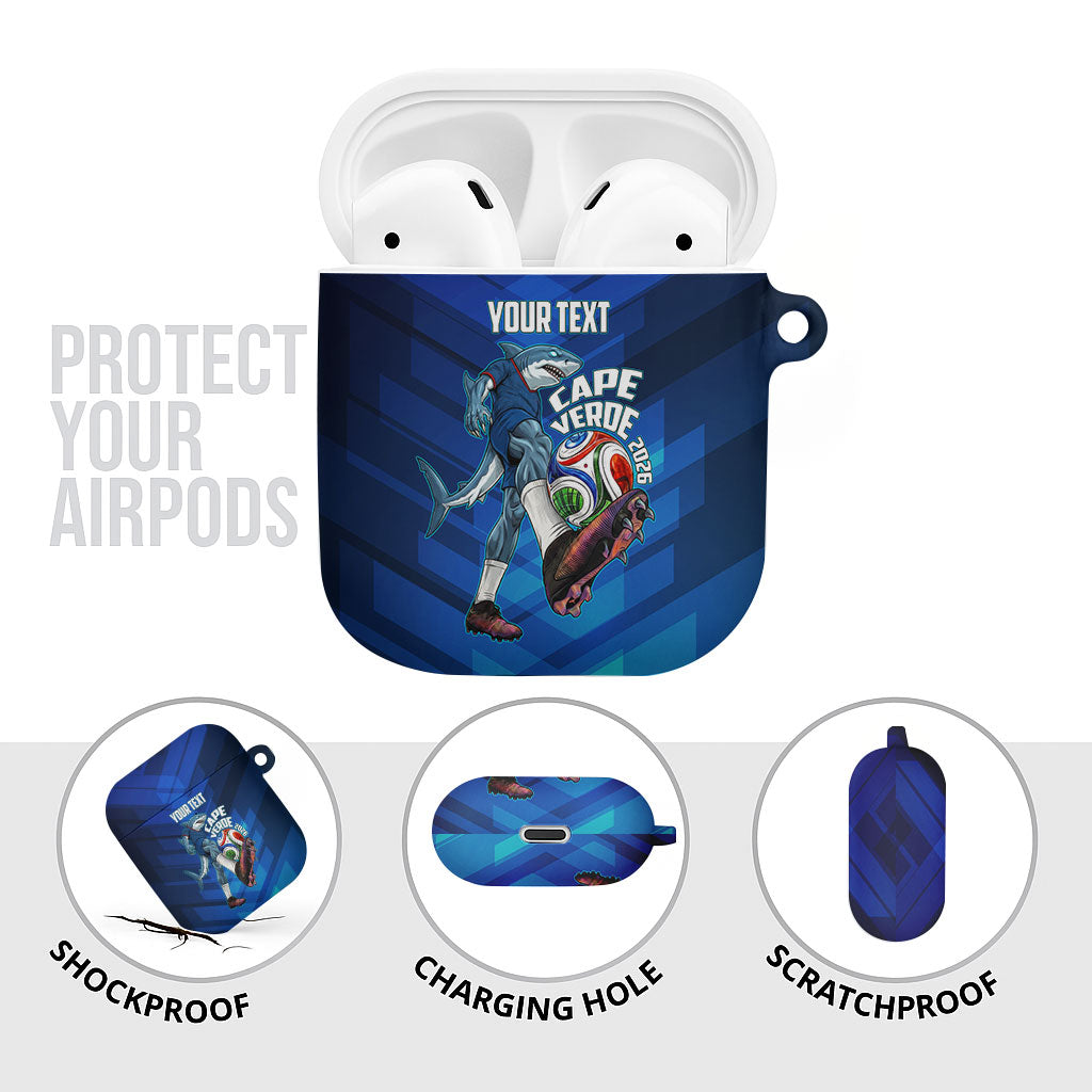 Personalized Cape Verde Football AirPods Case Blue Shark Mascot Cabo Verdean - Gradient Art