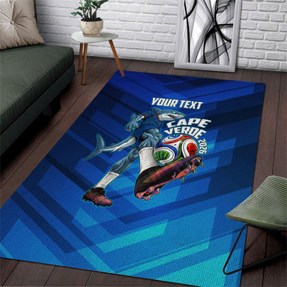 Personalized Cape Verde Football Area Rug Blue Shark Mascot Cabo Verdean - Gradient Art