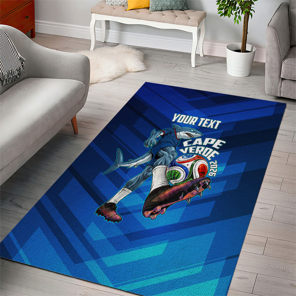 Personalized Cape Verde Football Area Rug Blue Shark Mascot Cabo Verdean - Gradient Art