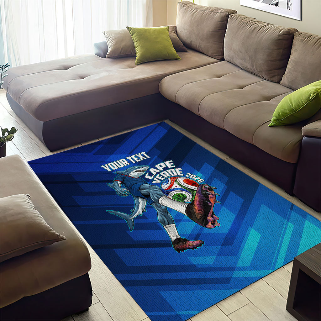 Personalized Cape Verde Football Area Rug Blue Shark Mascot Cabo Verdean - Gradient Art