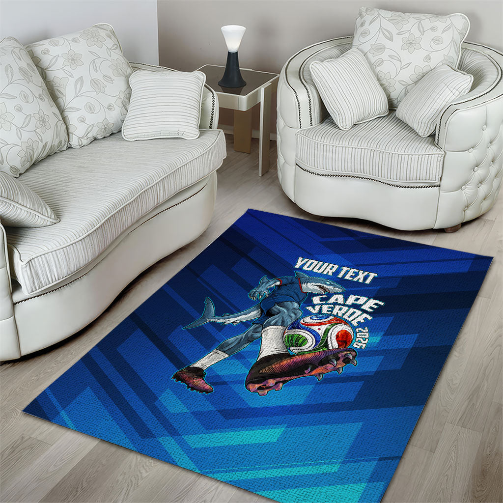 Personalized Cape Verde Football Area Rug Blue Shark Mascot Cabo Verdean - Gradient Art