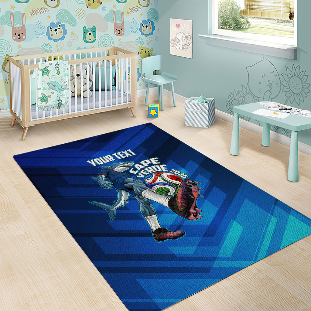 Personalized Cape Verde Football Area Rug Blue Shark Mascot Cabo Verdean - Gradient Art