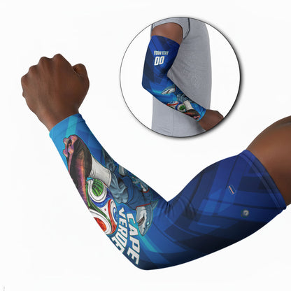 Personalized Cape Verde Football Arm Sleeves Blue Shark Mascot Cabo Verdean - Gradient Art