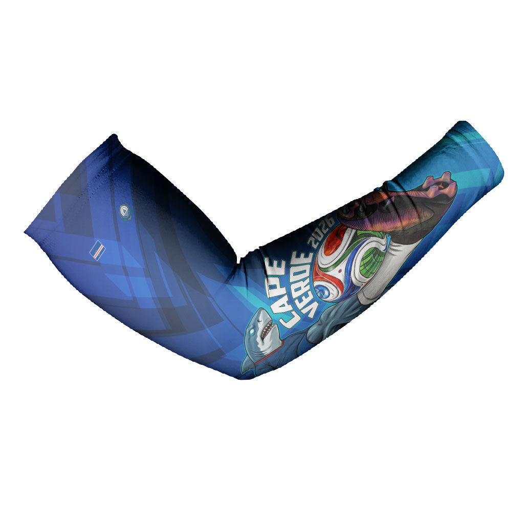 Personalized Cape Verde Football Arm Sleeves Blue Shark Mascot Cabo Verdean - Gradient Art