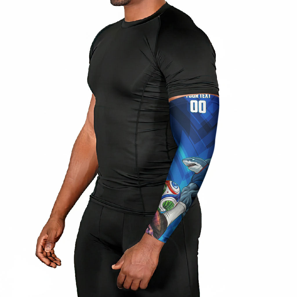Personalized Cape Verde Football Arm Sleeves Blue Shark Mascot Cabo Verdean - Gradient Art